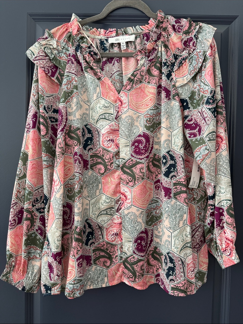 FEVER pink & green paisley top